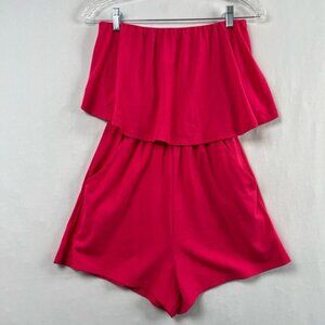 Davi & Dani Romper Womens Small Fuchsia Strapless Ruffle Elastic Waist Pink NEW